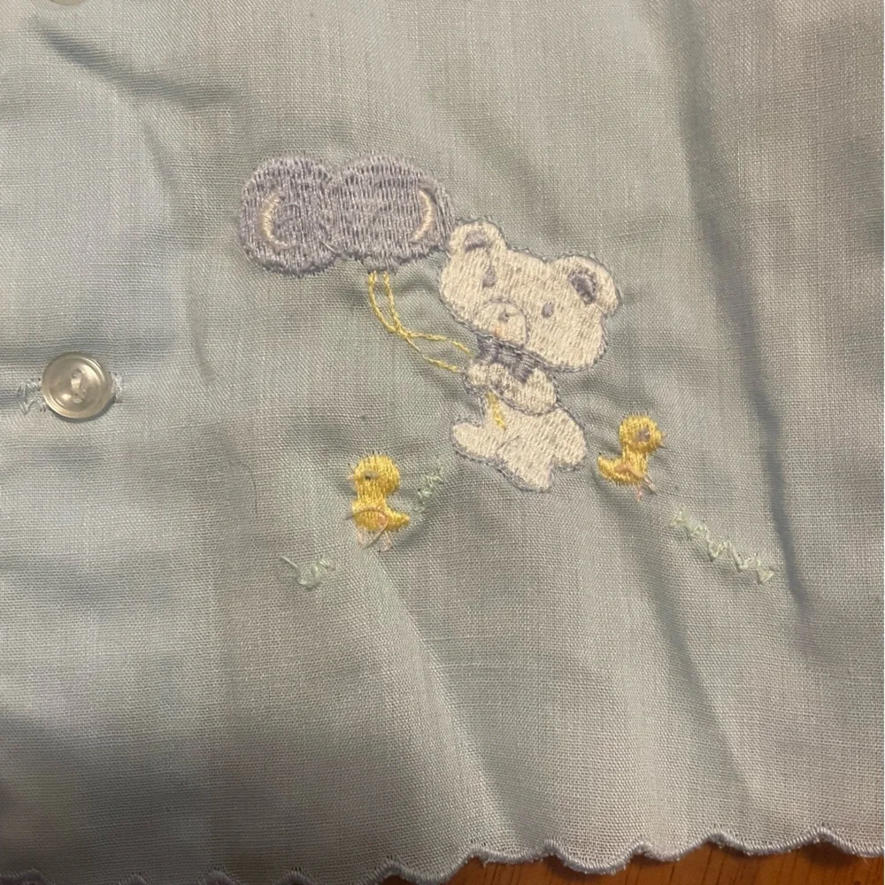 Vintage Light Blue Embroidered Teddy Bear Vest and Diaper Cover Set‎ 3-6 Months